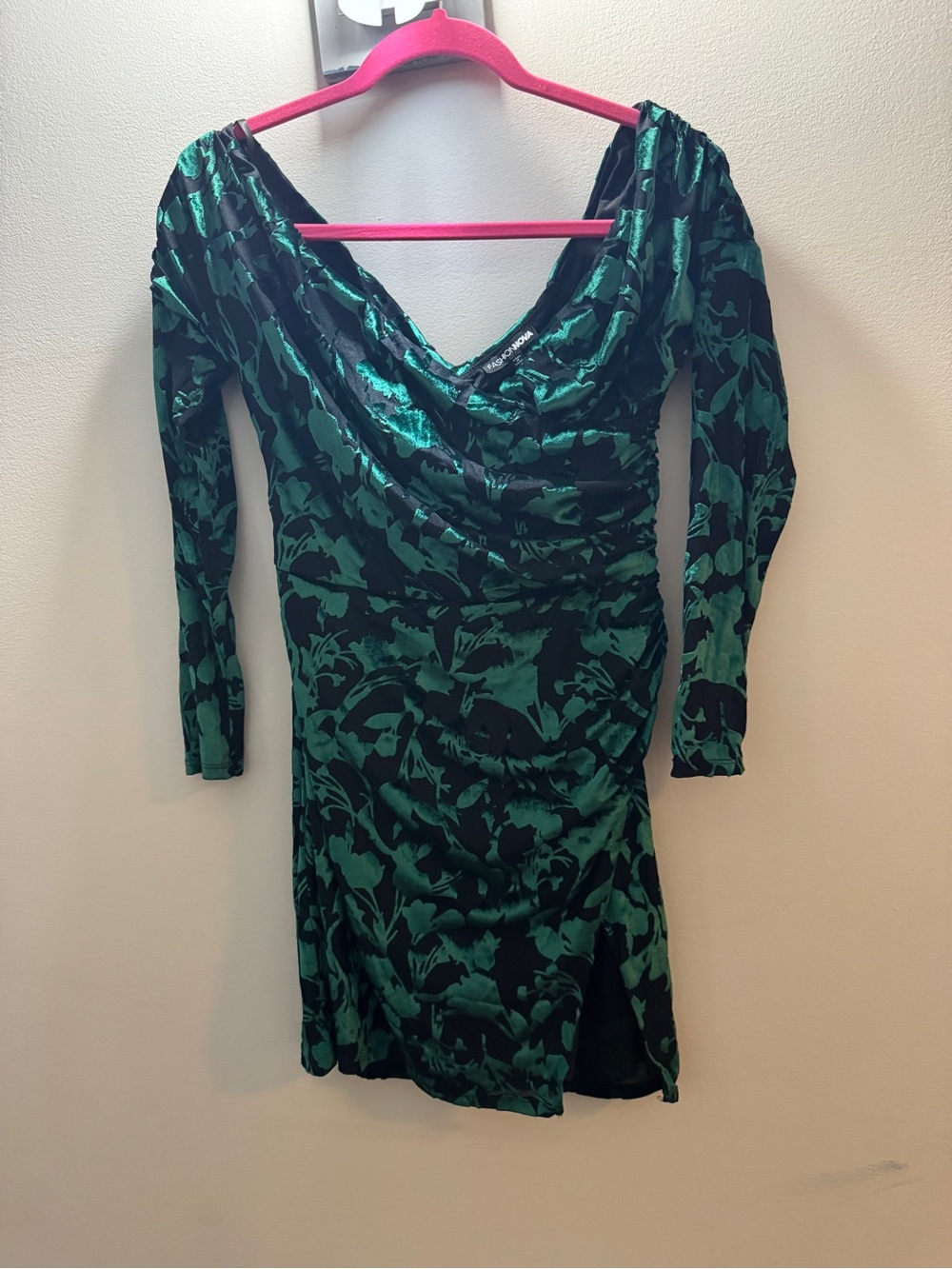 Fashion Nova Emerald Green Floral Cowl-Neck Dress